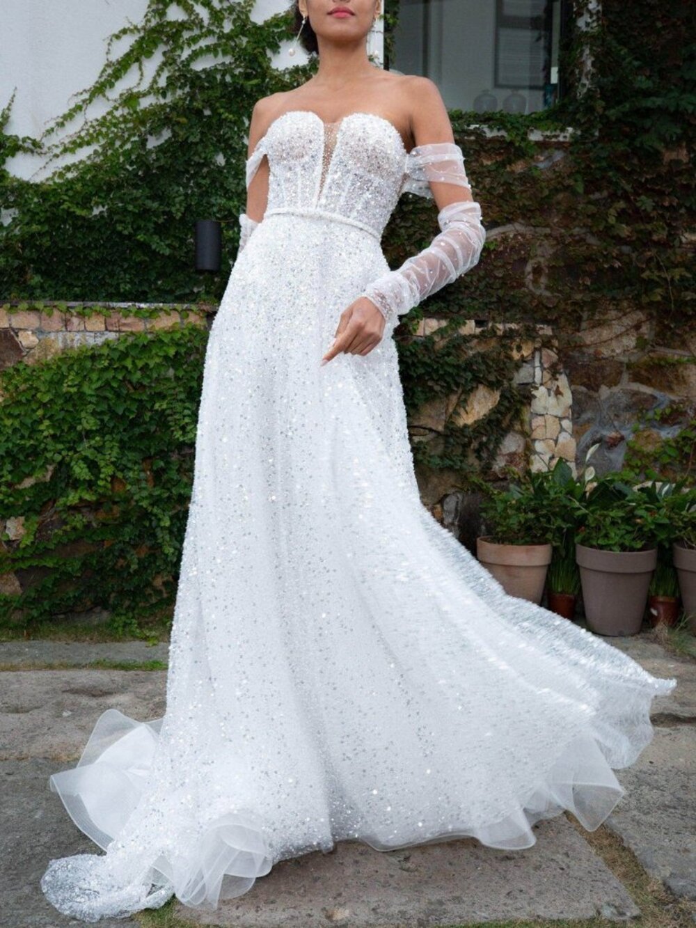 Cocomelody ZOEY CW2381 Sequined A-Line Wedding Dress – Size 16 – Ivory – Sample